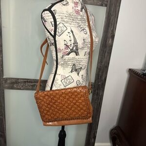 Chic Brown Leather Woven Crossbody Bag